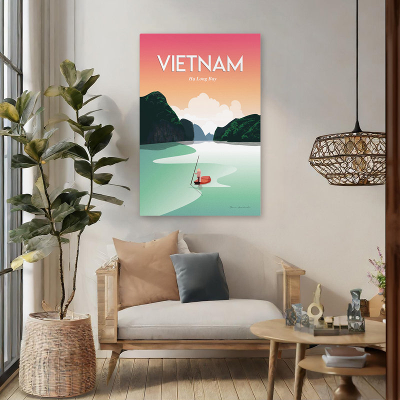 Vietnam, baie d'Ha Long - aventure, bateaux de la baie d'Asie, art, H 48 po x l 32 po