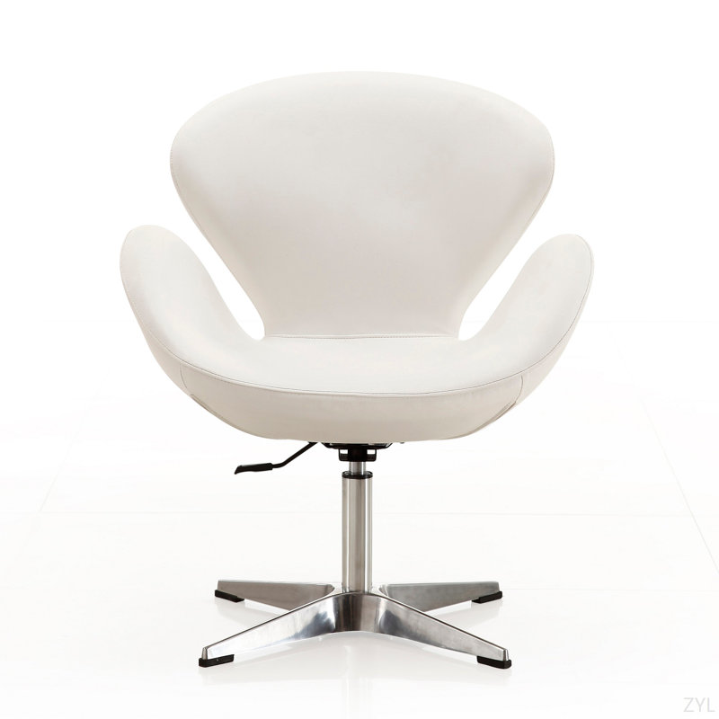 Raspberry Wool Blend Upholstered Swivel Balloon Chair, White