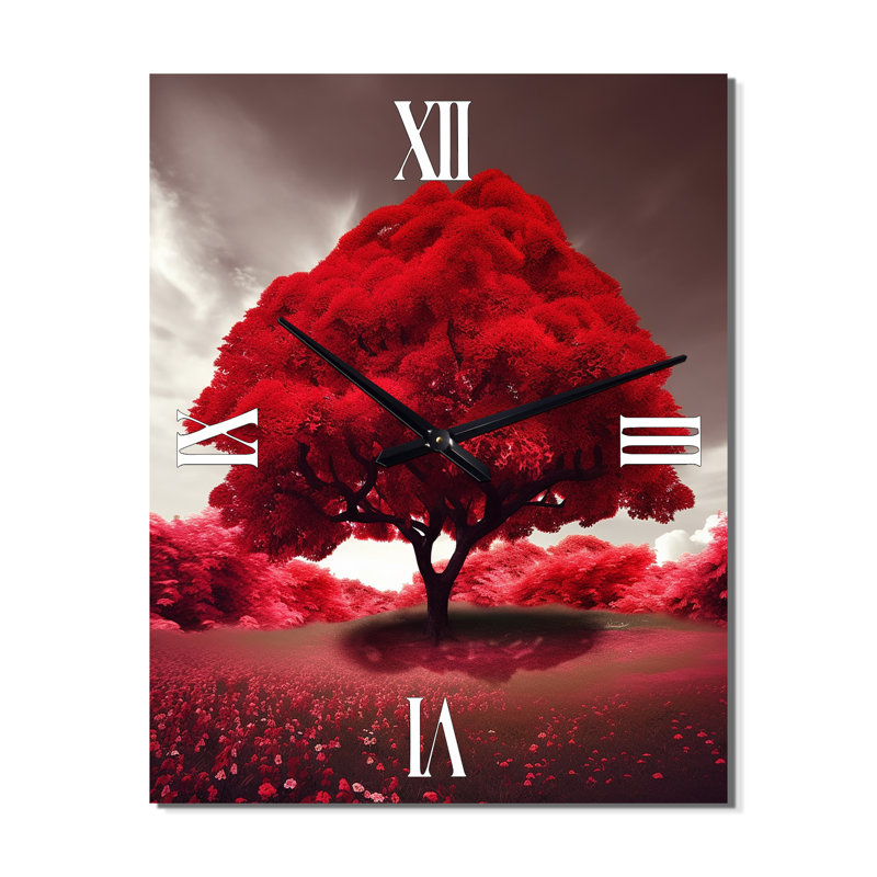 Most Beautiful Yellow Tree In The Countryside I - Landscape Trees Modern Wall Clock, Medium