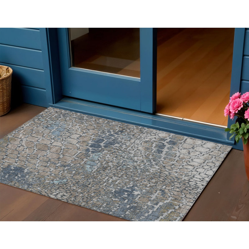 Tapis intérieur lavable abstrait argenté 3 pi x 5 pi