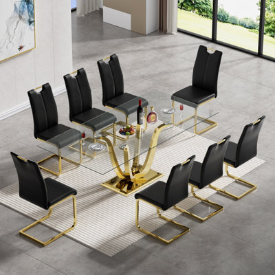 Luxury Glass Dining Table Set for Piece Glass Kitchen and Dining Room Table Set, Modern Glass Dining Table and Dining Chairs, 70" Tempered Glass Dining Table Set