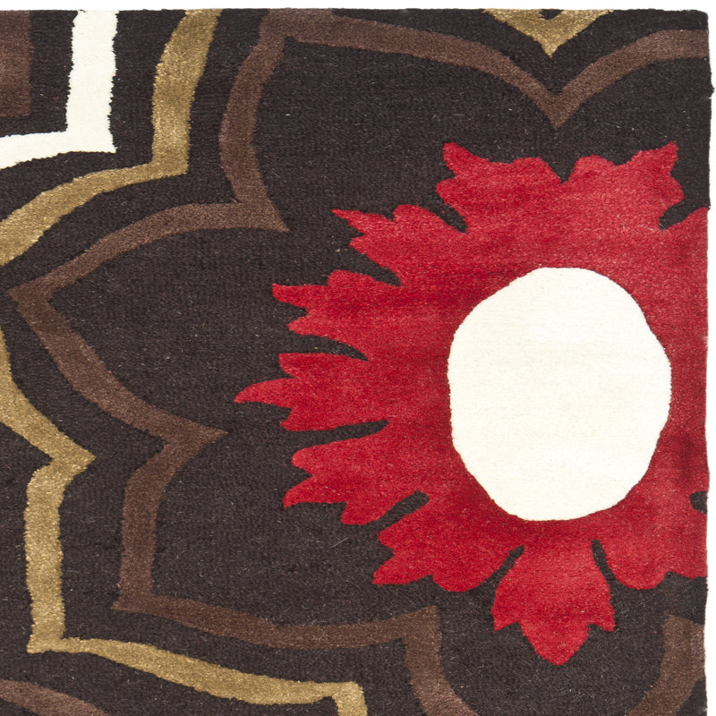 Tapis rouge / brun en laine / viscose touffeté à la main Candelo, Tapis de couloir 2 pi 6 po x 8 pi