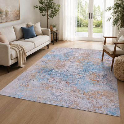 Tapis 5 x 8 LOOM & LUXE - lavable à la machine, à poils courts, antidérapant, pliable, adapté aux enfants et aux animaux de compagnie (jaune / crème)