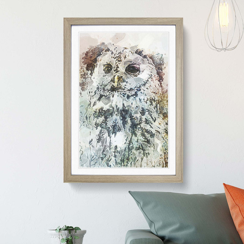 Tawny Owl in Abstract - Framed Print, 65cm H x 48cm W x 2cm D, Oak Framed