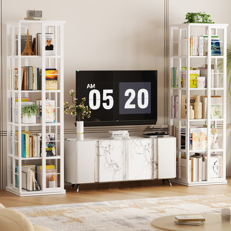 Fortis 54"H x 15.8"W x 15.8"D Rotating Bookcase, Coner bookshelf, White, (5 Shelves) 62.2"H x 15.75"W x 15.75"D