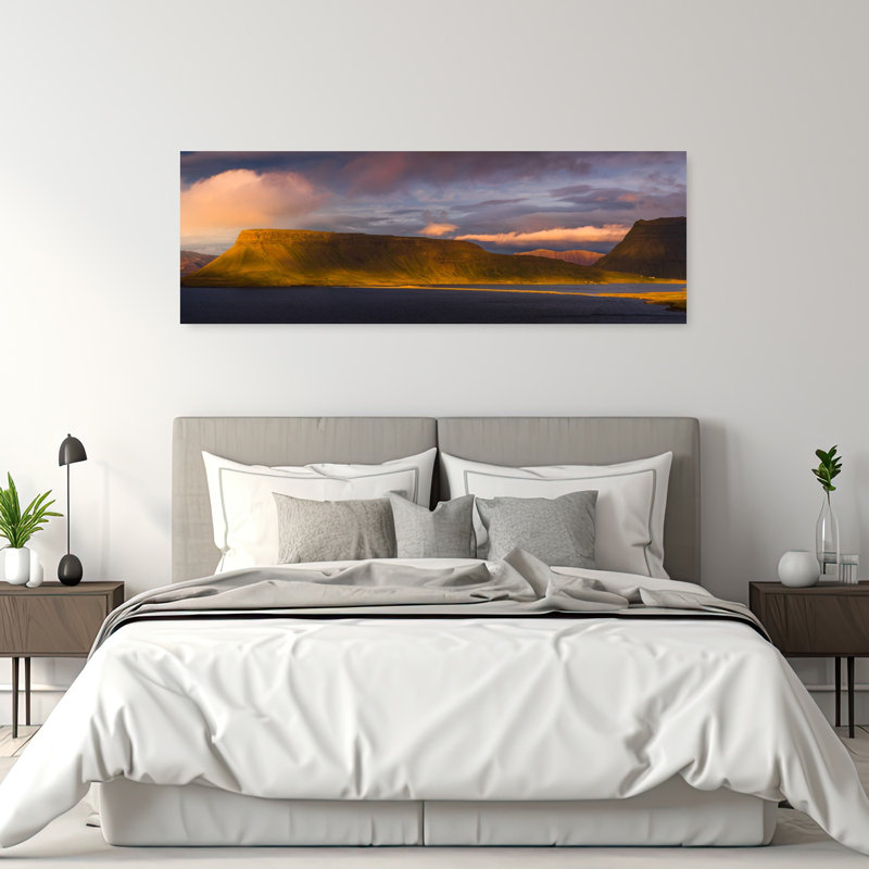 Dramatic Fjord Sunset Dramatic Peaceful Serene Coastal Landscape, art mural, H 20 po x l 60 po