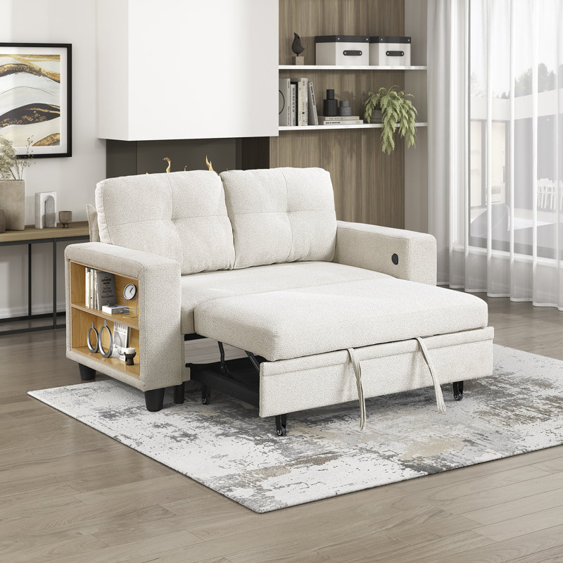 Causeuse moderne et contemporaine avec lit convertible convertible Oclair de 56,5 po Oclair, ports de chargement USB multiples intégrés