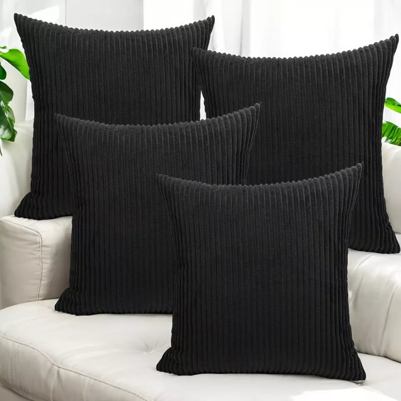 Reseta Indoor / Outdoor Black Square Throw Cushion Cover Pack of 4