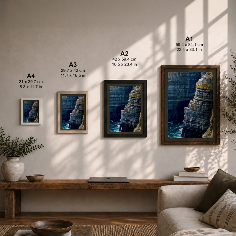 Stratified Coastline Coastal - Framed Print, A4 - 29.7 x 21.0 cm, Oak
