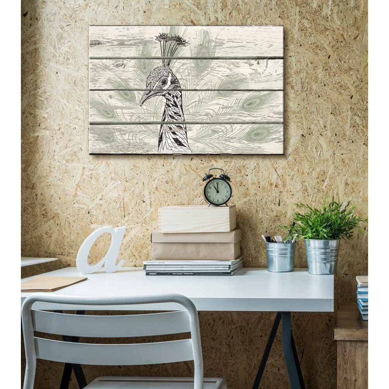 Oiseau de vache, paon avec plumes, art rustique, H 12 po x l 18 po