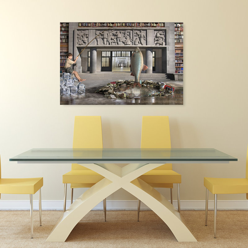 " Surreal Library Fishing Surreal Contemporary Fish Architecture Wall Art Print " Print, H 48 po x l 32 po