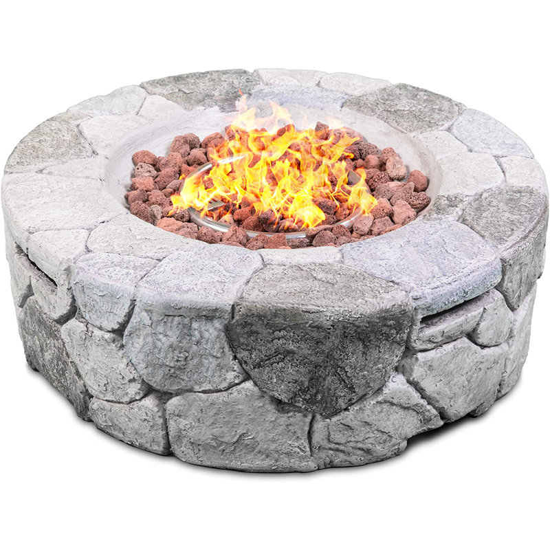 Lavish Garden & Patio Gas Fire Pit With Eco-Stone Finish, Grey