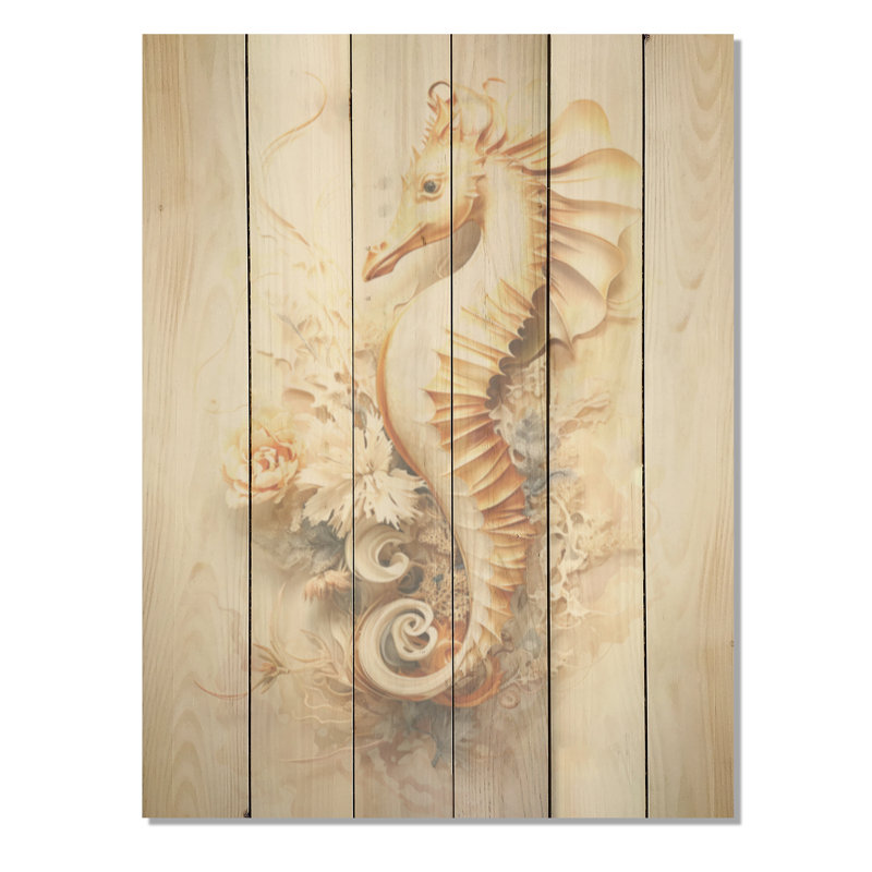 Hippocampe magique beige - Hippocampe, art sur bois de pin naturel, H 32 po x l 24 po