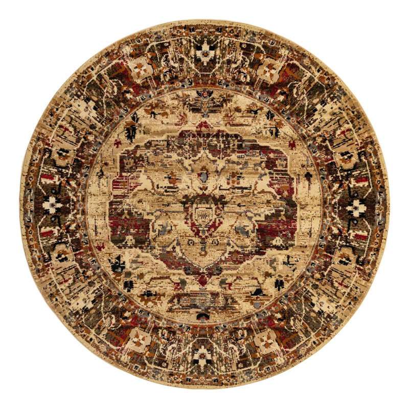 Tapis abstrait brun / rouge Alameda, Rond 7 pi