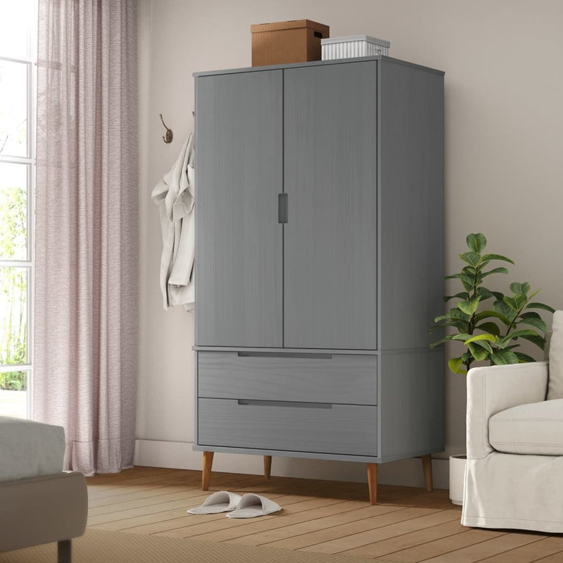 Neeme 2 Door Solid + Manufactured Wood Wardrobe, Grey