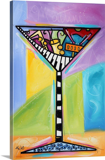 "Raise your spirits, martini" par Brittish, reproduction d'art sur toile Jarne, H 36 po x l 24 po x P 1,25 po