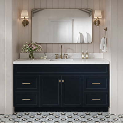 Meuble-lavabo sur pied simple 66 po avec plateau en quartz Hamlet