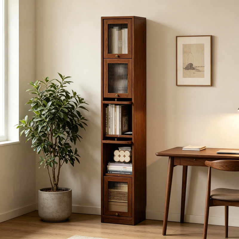Retro Nut-brown Standard Solid Wood Bookcase