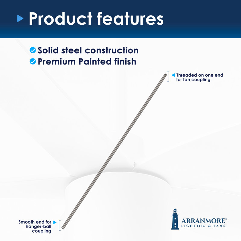 Steel Fan Threaded End Downrod, 72" H x 1.25" W x 1.25" D, Brushed Nickel
