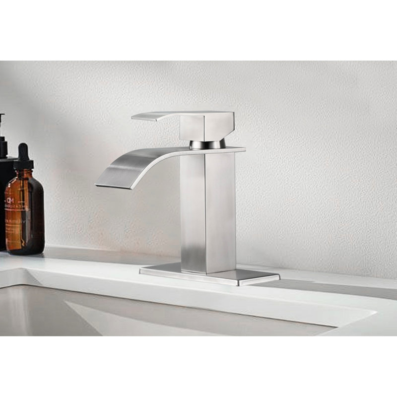 Bathroom Faucet With Waterfall Spout Design - Single Handle, Stainless Steel, Brushed Nickel Plating For A Classy Look Sink Steel Glamorous