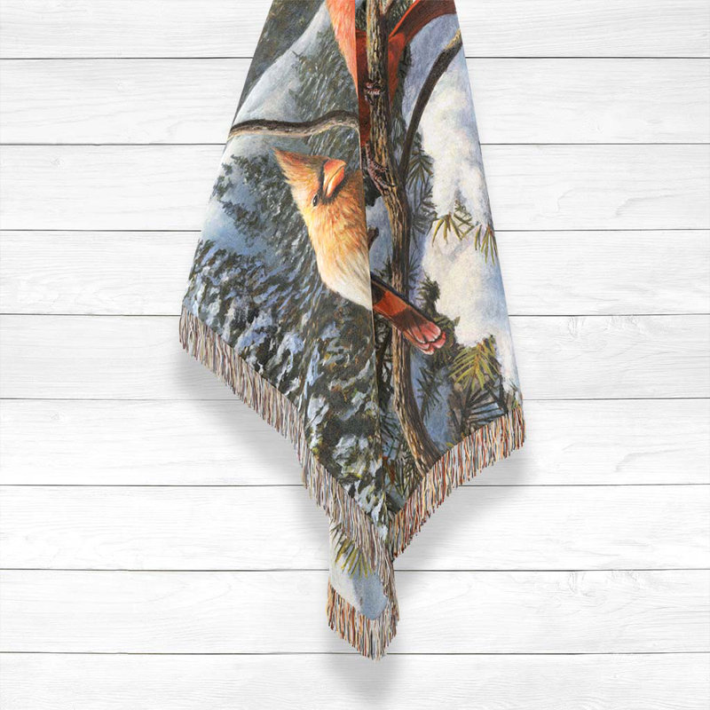 Jeté tissé Black Bear Family, 60 po x 80 po, Cardinal en hiver