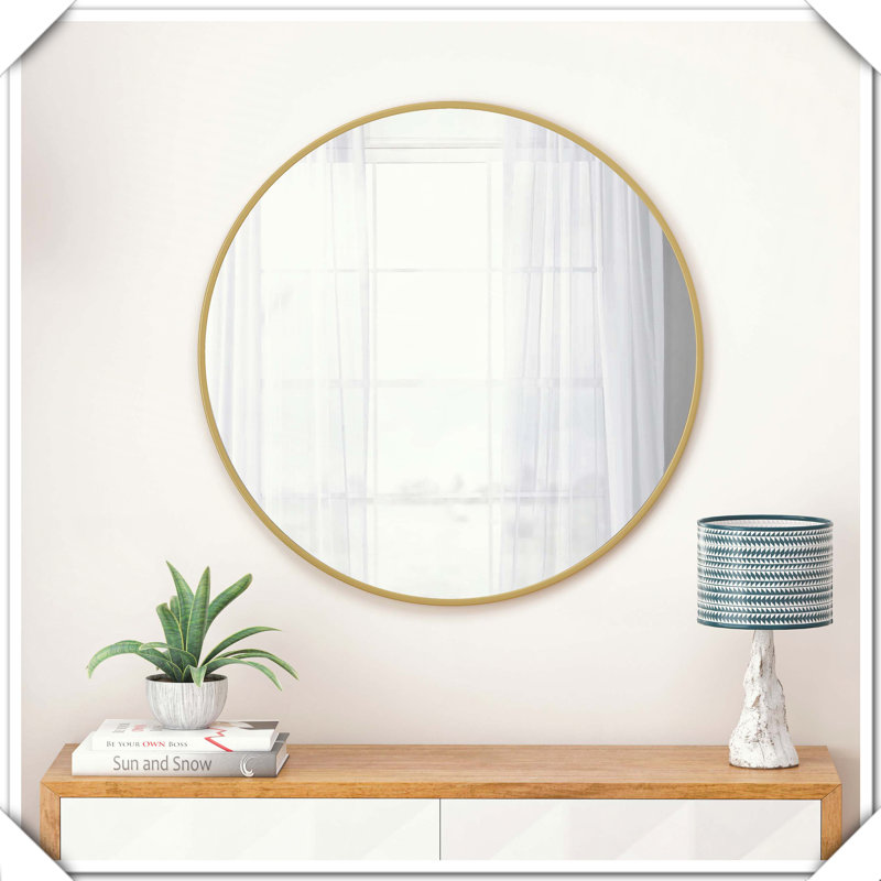Miroir de décoration murale surdimensionné en métal, H 48 po x l 48 po, Doré, Métal métal