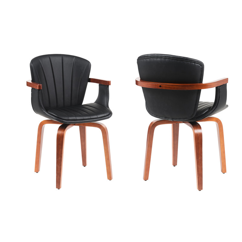 Chaises de salle à manger pivotantes Mid-Century modernes en bois cintré (ensemble de 2) - Chaises d'appoint en cuir PU pressées à chaud