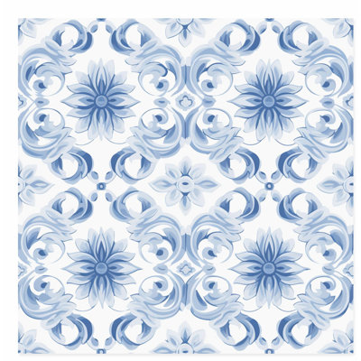 Motif damassé abstrait bleu II, reproduction d'art classique sans cadre