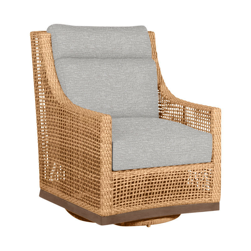 Fauteuil pivotant pour l'extérieur en résine tressée Pen-N-Dura, Pas de passepoil + bourre standard, Caramel tweed