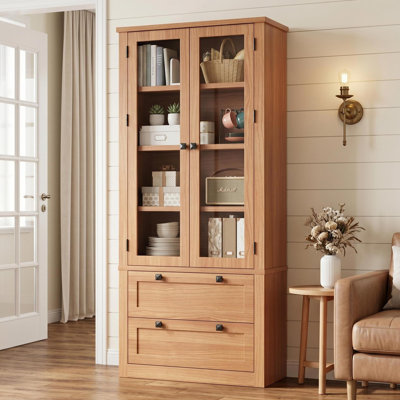 Armoire de cuisine 72 po, ferme moderne avec 2 tiroirs, tablettes réglables pour le salon de la salle de bain