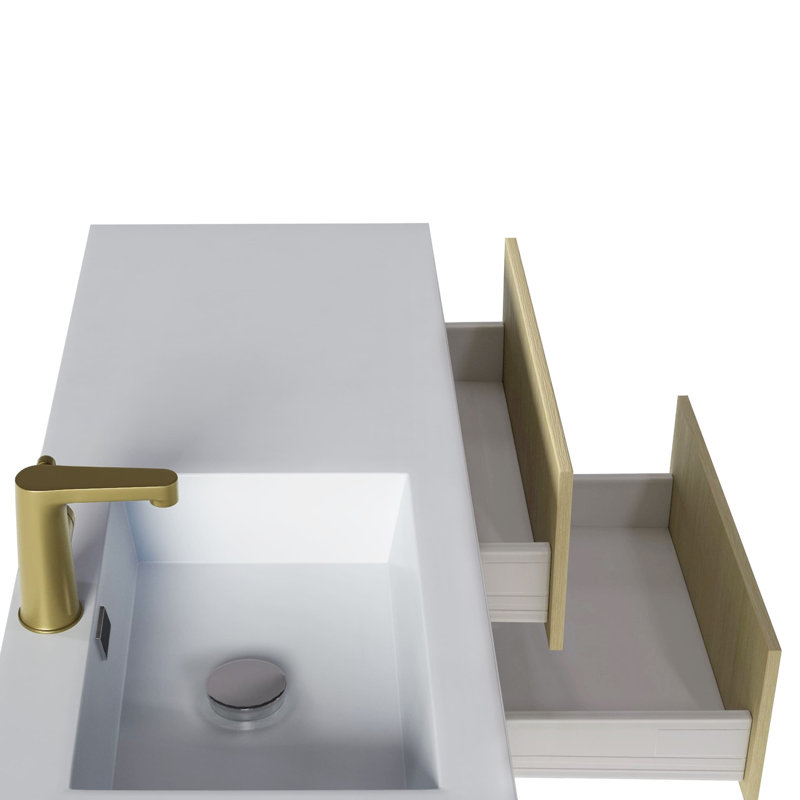 Meuble-lavabo mural simple 42 po avec plateau en marbre de culture et lavabo intégré Razza, Lago, Doré