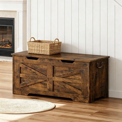 Coffre de rangement en bois de 39,4 pouces avec charnière de sécurité IDEALHOUSE, coffre à couverture rétro pour le salon de l'entrée, banc brun rustique de 350 lb
