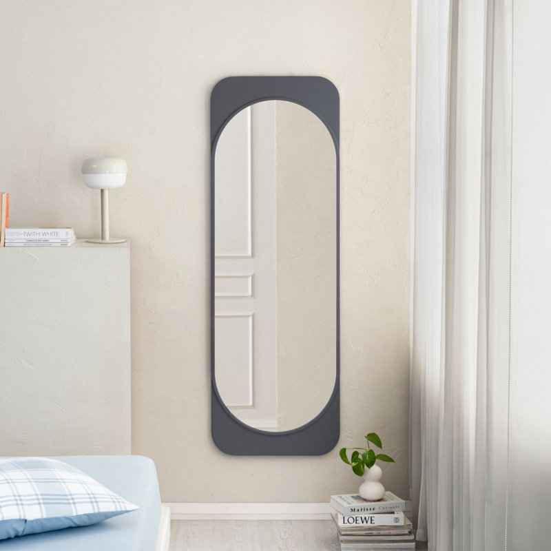 Kittie Kofi Wall Mounted Rectangular Accent Mirror with Rounded Frame, Gray