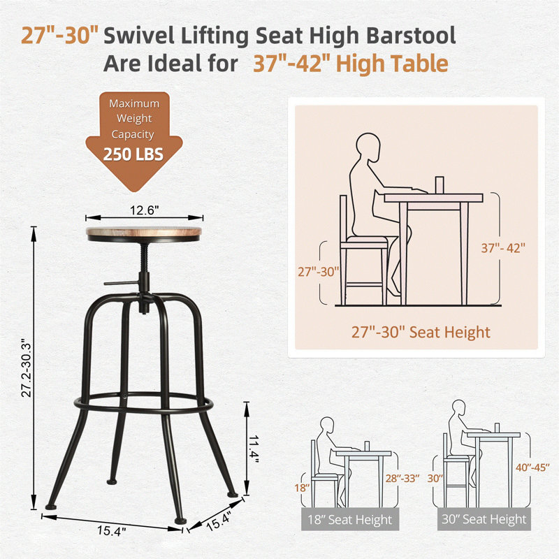 Laxton Adjustable Height Counter Stools for Kitchen Island with Metal Frame, Oak