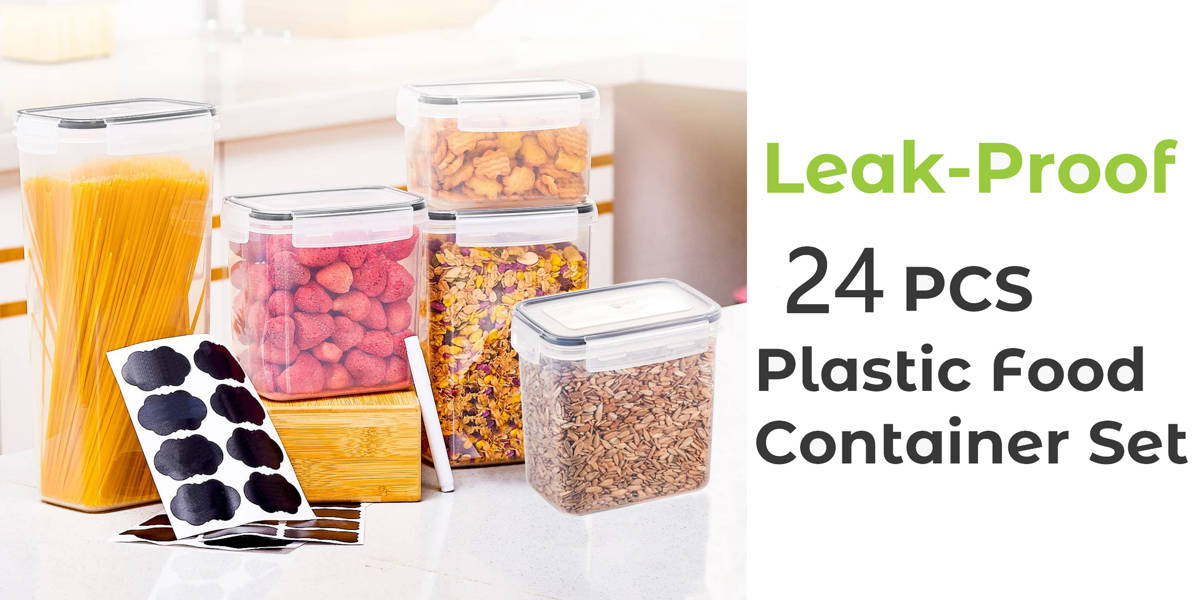 Daleah Stackable Airtight Sealed food storage containers -24 pieces, kitchen organization set, free of bisphenol A, used for storage rooms and grain storage