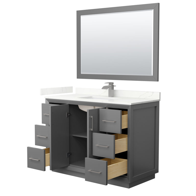 Strada 48'' Single Bathroom Vanity with Quartz Top, Dark Gray, Giotto Quartz, Matte Black