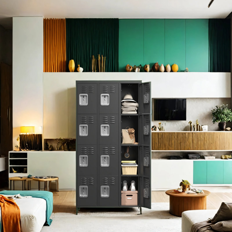 12 Door 72-inch Tall Metal Storage Cabinet, Black