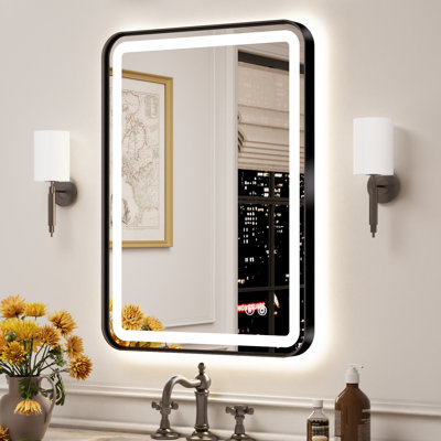 Miroir de salle de bain rectangulaire à DEL avant et rétro-éclairé, miroir de meuble-lavabo mural anti-buée, à intensité variable et réglable en 3 couleurs, fonction mémoire