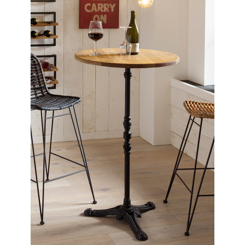 Hallie Oak Round Solid Wood Top Metal Base Dining Table