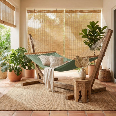 Fargo Hammock in Green - Solid Recycled Polyester - Quick Dry, Suitable for Indoor & Outdoor Use, Supports 2 Persons up to 460 lbs - Perfect for Backyard, Garden, Beach, Balcony, Patio & Poolside, 12-14 ft Adjustable