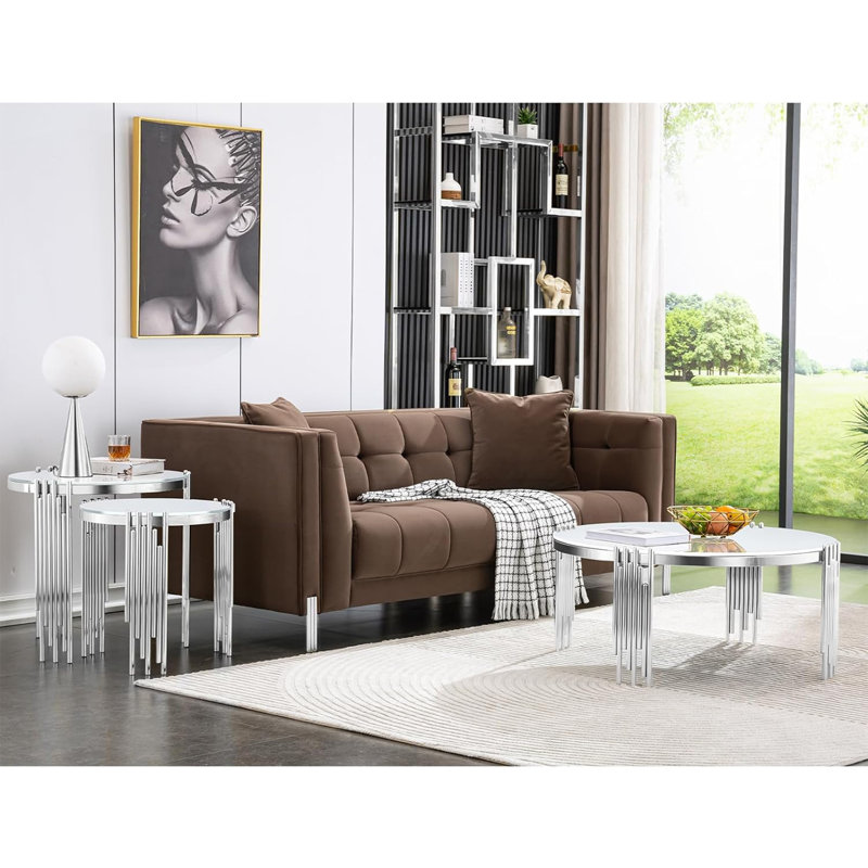 Table basse Tarron, Blanc, Argenté