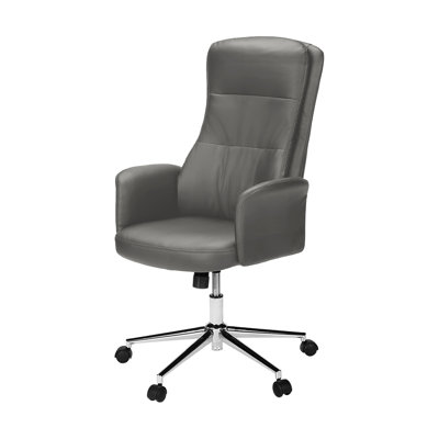 Office Chair, Swivel, Adjustable Height, Armrests, Ergonomic, Work, Leather Look, Chrome Metal, Contemporary, Modern