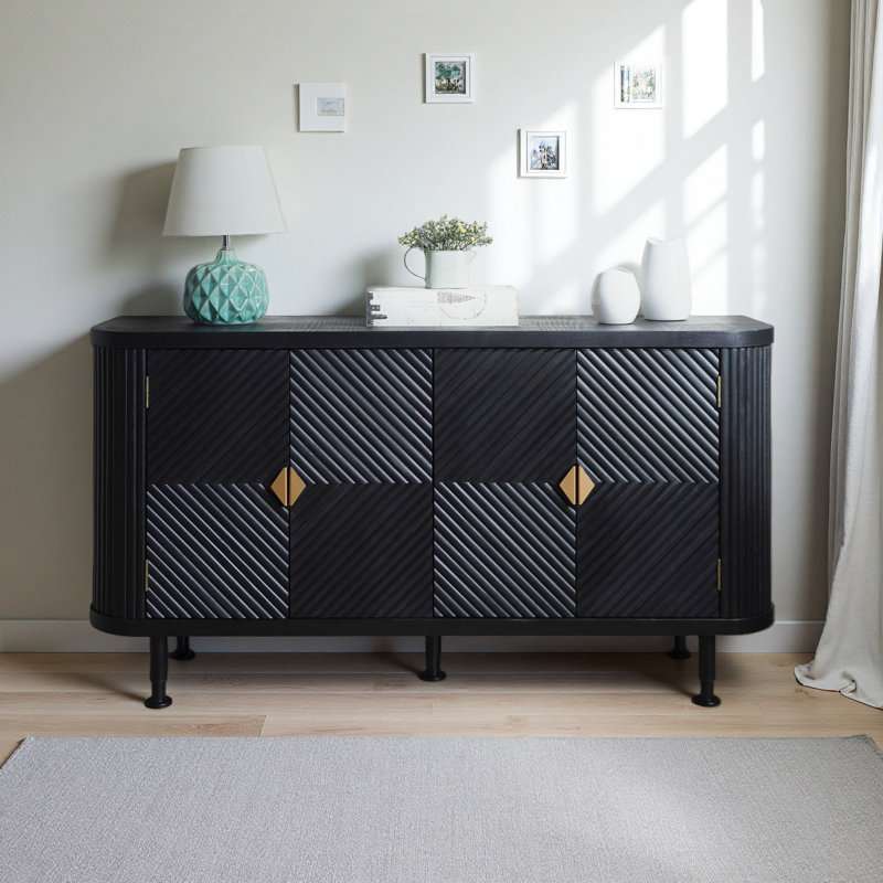 Armoire de rangement décorative, armoire d'appoint moderne avec tablettes réglables, buffet autoportant à quatre portes, Noir