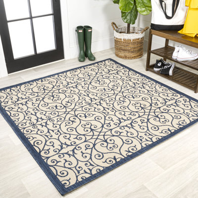 Deilani Vintage Filigree Textured Weave Navy/Beige Indoor/Outdoor Rug