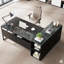Bureau de direction en L 71 po avec armoire de rangement et tablettes, bureau d'ordinateur industriel
