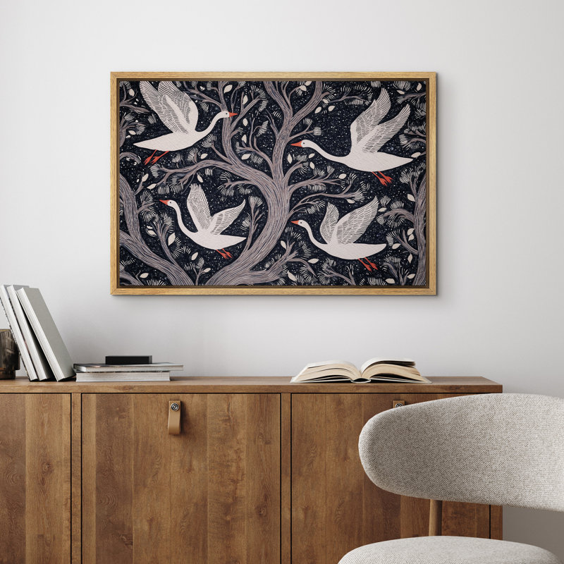 «Goose Illusion Tree Branches Retro Decor», impression sur toile encadrée, Naturel, H 24 po x l 36 po