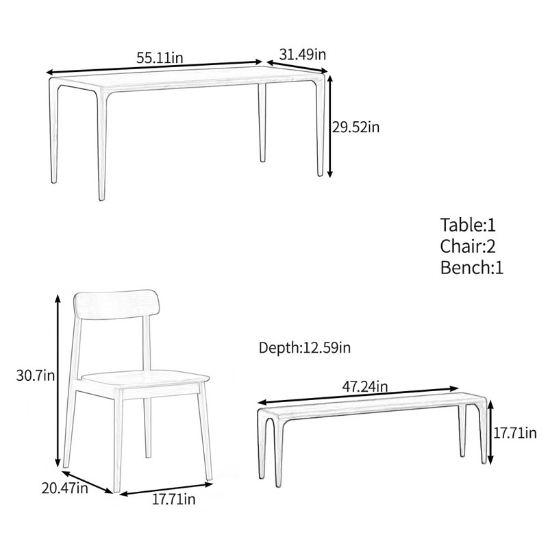 All solid wood multifunctional table set, 29.52"H x 55.11"L x 31.49"W