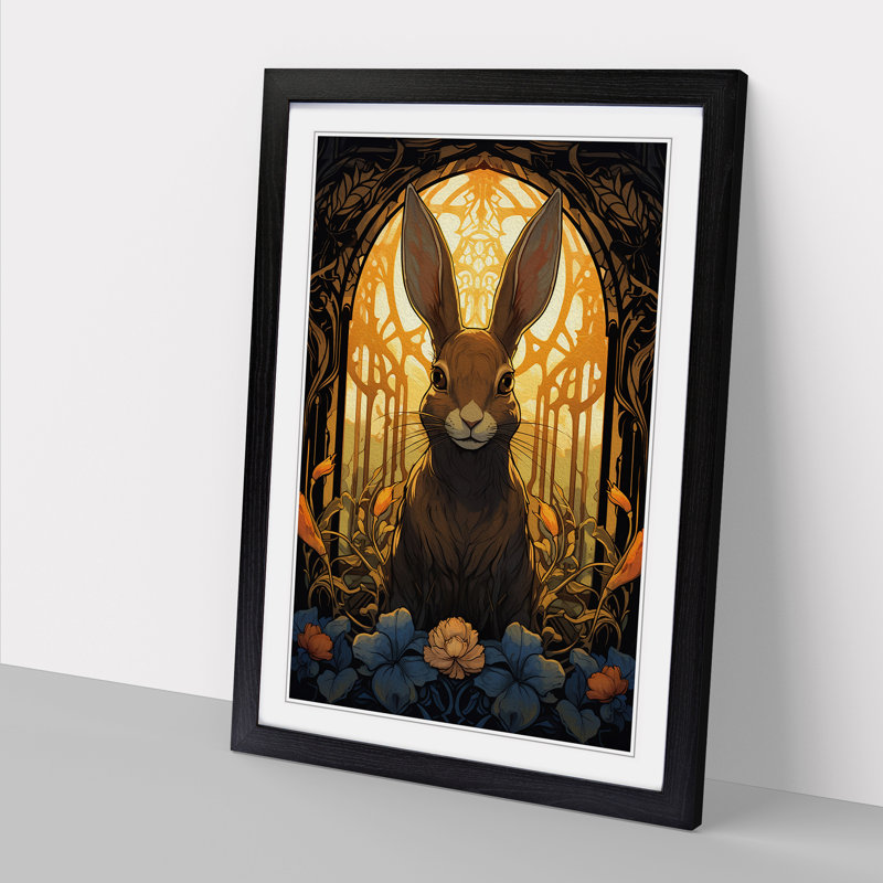 XYZ-FRM-V1223-5327 Rabbit Nouveau - Single Picture Frame Print on Wood, Black, 64cm H x 46cm W x 2cm D