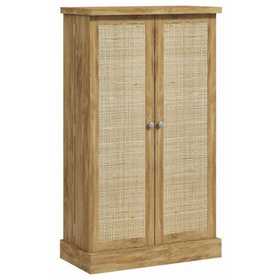 41" Rattan Kitchen Storage Cabinet, Food Pantry Cabinet With 5-Tier Shelf, 12 Spice Racks, Adjustable Shelves, Natural