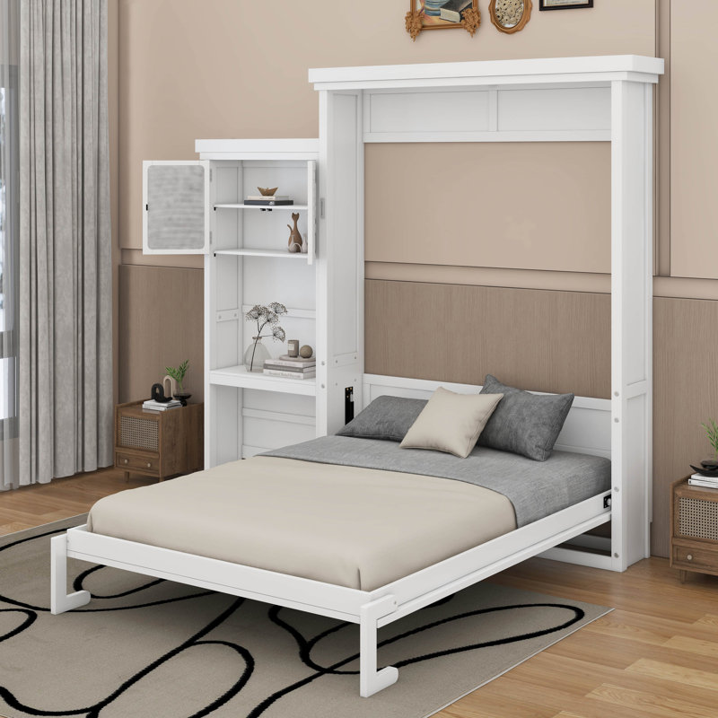 Grand lit escamotable avec tablettes, Blanc